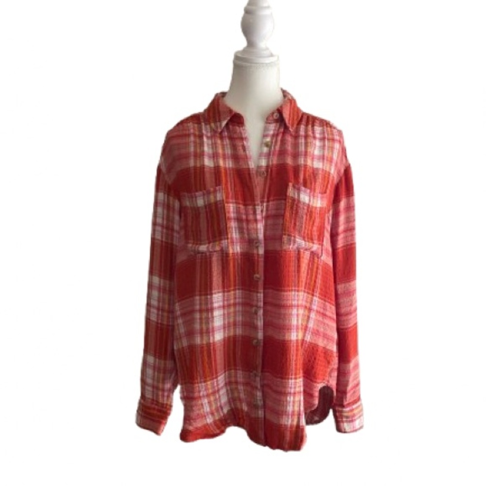 Pilcro Red and White Plaid Button Down Shirt